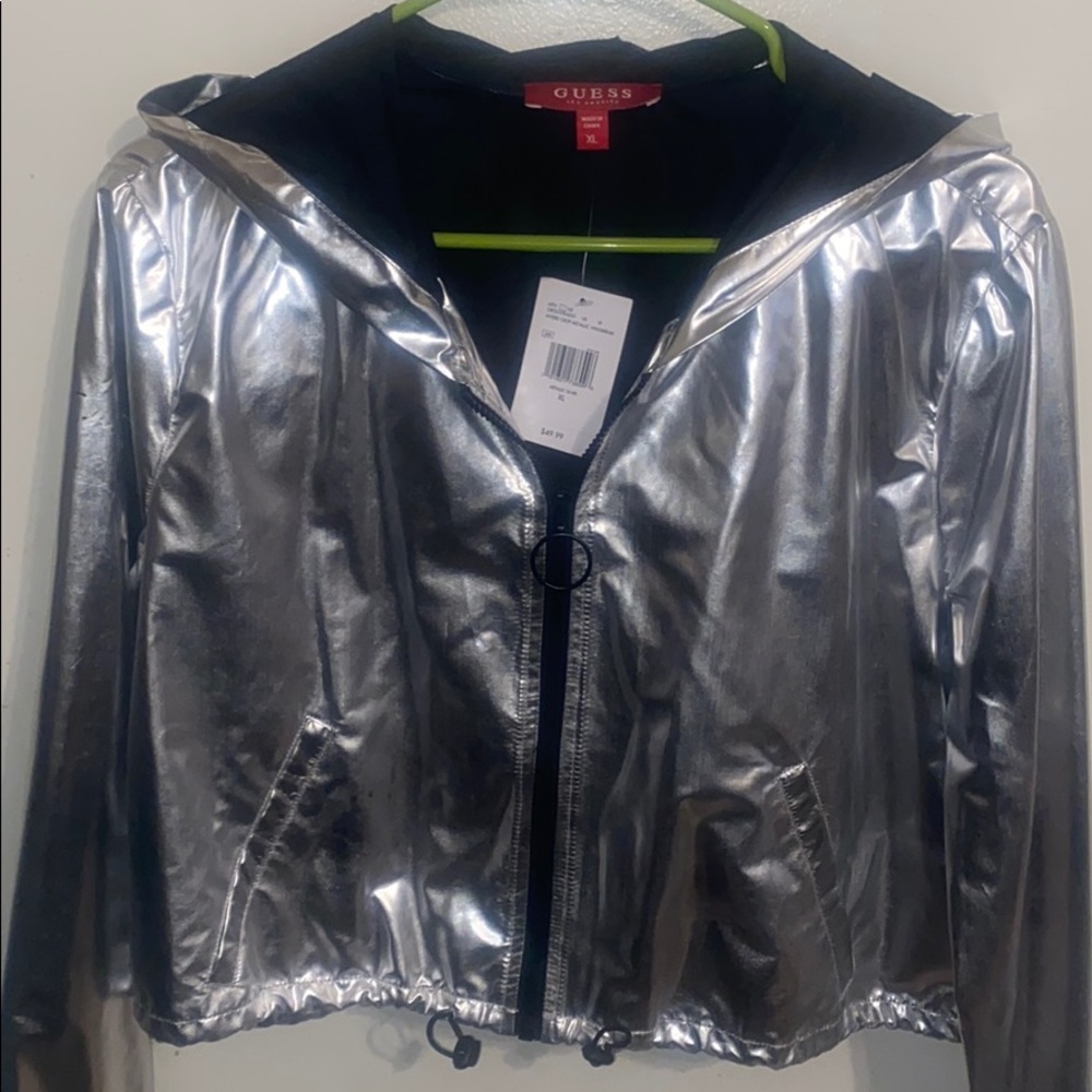 Metallic Guess Crop Jacket with Hood
